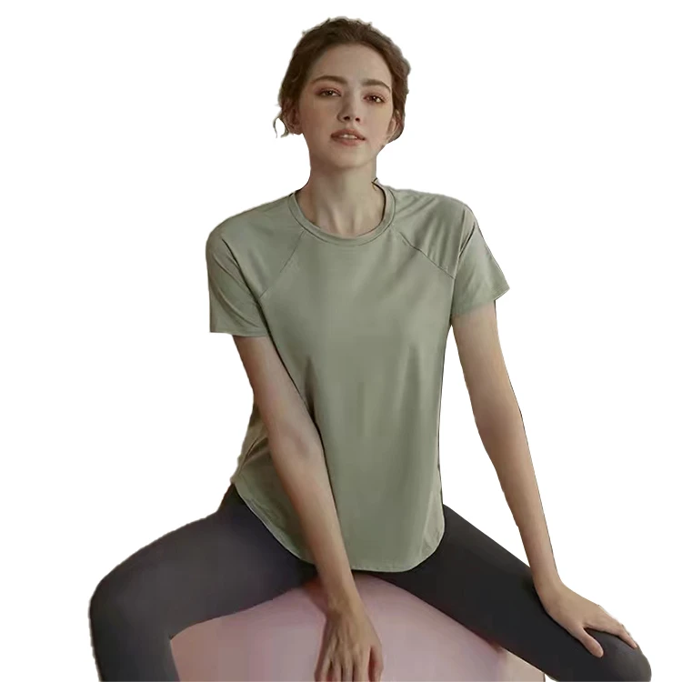 High Quality Women Yoga T-shirt Quick-drying Sports Shirts Loose Blouse Thin Short-sleeved Fitness Gym Top Running for Girls