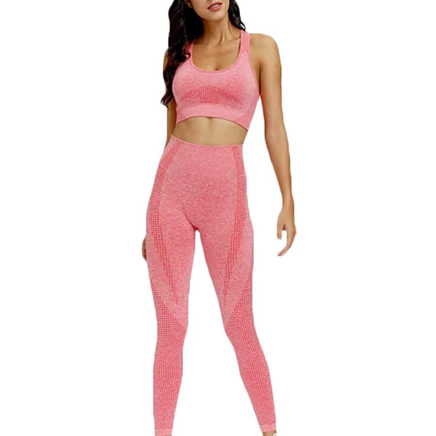 Wholesale Women Solid Yoga Set Gym Fitness Workout Outfit Seamless Sports Bra Leggings Stretch Eco-Friendly Reversible