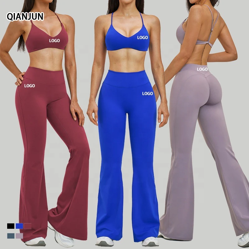Custom Logo Women 4-Way Stretch Yoga Set Tight Quick-Drying Solid Fitness Suits Breathable Gym Workout Running Activewear