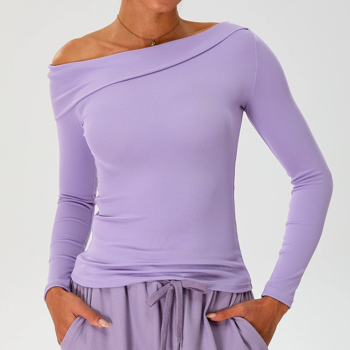 New Autumn Winter Fashion One-shoulder Folding Women's Sportswear Long Sleeve Casual Comfortable Softness Breathable