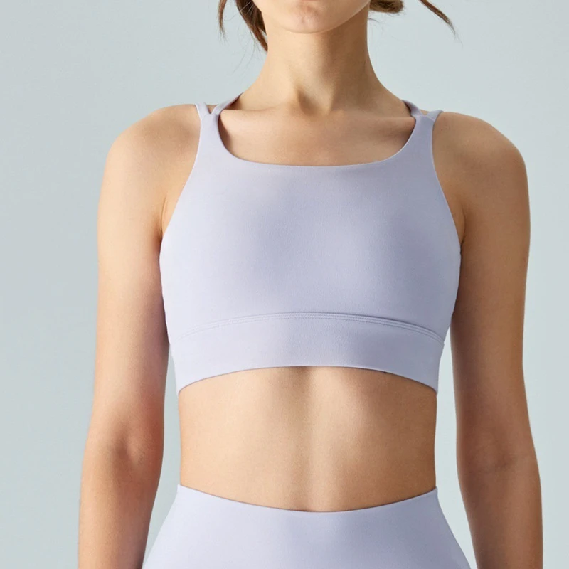 NEW Women's Square Neck Cross Back Sports Bra Padded High Support Yoga Crop Top