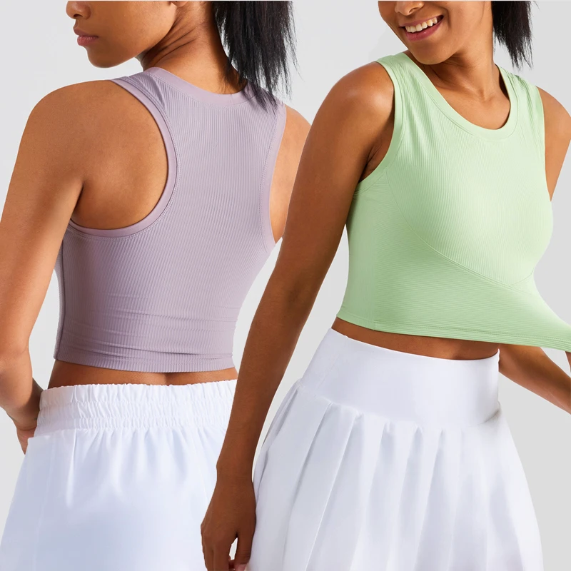 New Sleeveless Breathable Women's Racerback Vest Fitness Yoga Wear Sexy Sports Round Neck Cropped Tops for Ladies