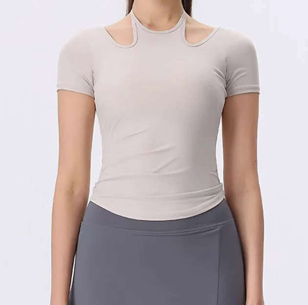 Women's New 2-in-1 Lightweight Breathable Quick Dry Yoga Short Sleeve T-Shirt Seamless Design