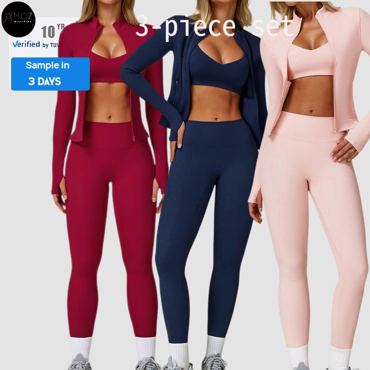3 Piece Sports Bra Leggings and Jacket Yoga Set Women Fitted High-Waist Butt Lift Leggings Impact Set for Running Gym Pilates