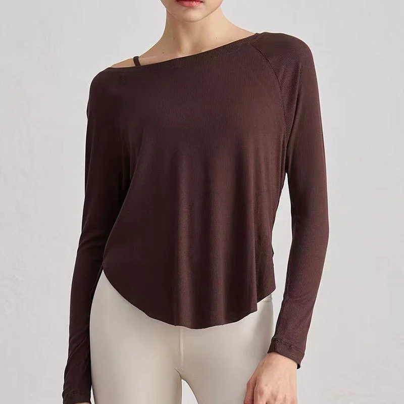 Women off Shoulder Yoga Cover up Long Sleeve Loose Breathable Modal Workout Top Gym Running Shirt Custom Logo Factory