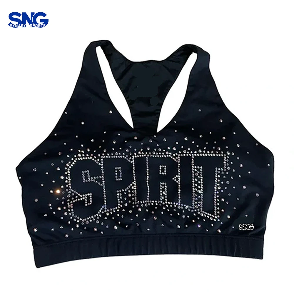 Custom Girls Youth Sportswear Top Most Popular Cheerleading Rhinestone Bra Stretchable Sparkly Performance Training Top Children