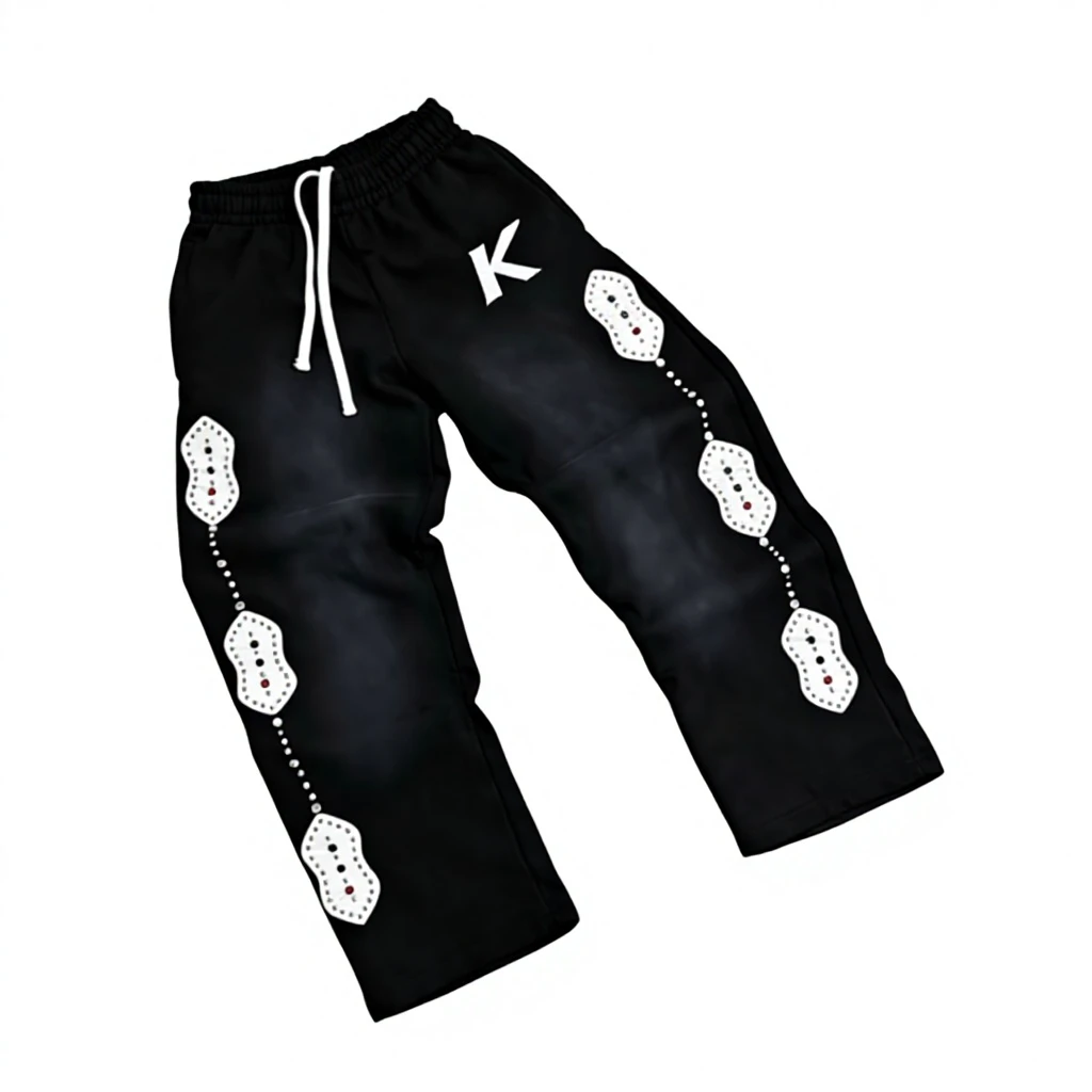 Custom Oversized French Terry Sweatpants Rhinestone Loose Wide Leg Flared Acids Style Casual Winter Mid Waist Anti-Wrinkle Flat