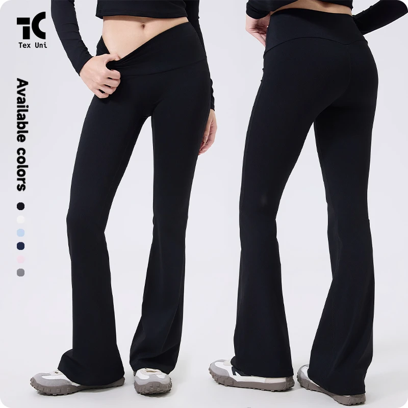 Low Waist Wide Waistband Sexy Slim Fitting Skinny Sports Fitness Training Running Yoga Body Shaping Butt Lifting Flared Pants