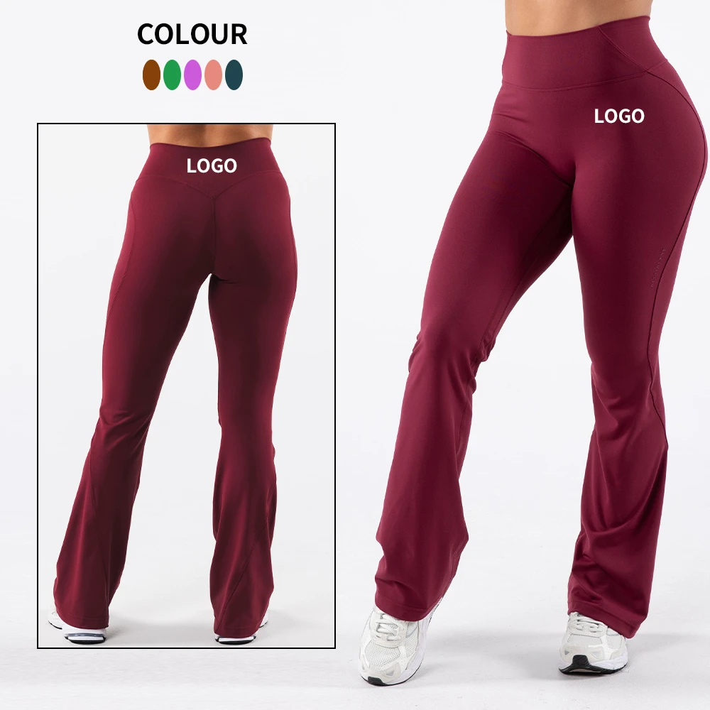 LOW MOQ Nylon Flared Yoga Leggings Pants Women High Waist Wide Leg Pants Gym Sports Flared Butt Yoga Leggings