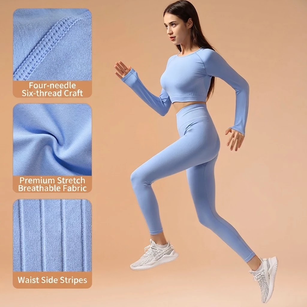 Seamless High Stretch Long Sleeve Crop Yoga Top Slim Fit Breathable Workout Shirt for Women