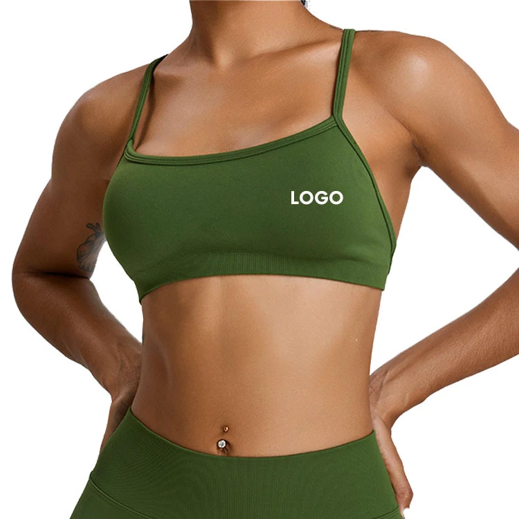 Women's High Support Crisscross Strap Yoga Sports Bra-Spandex/Nylon Front Logo Solid Pattern Quick Dry Breathable Compression