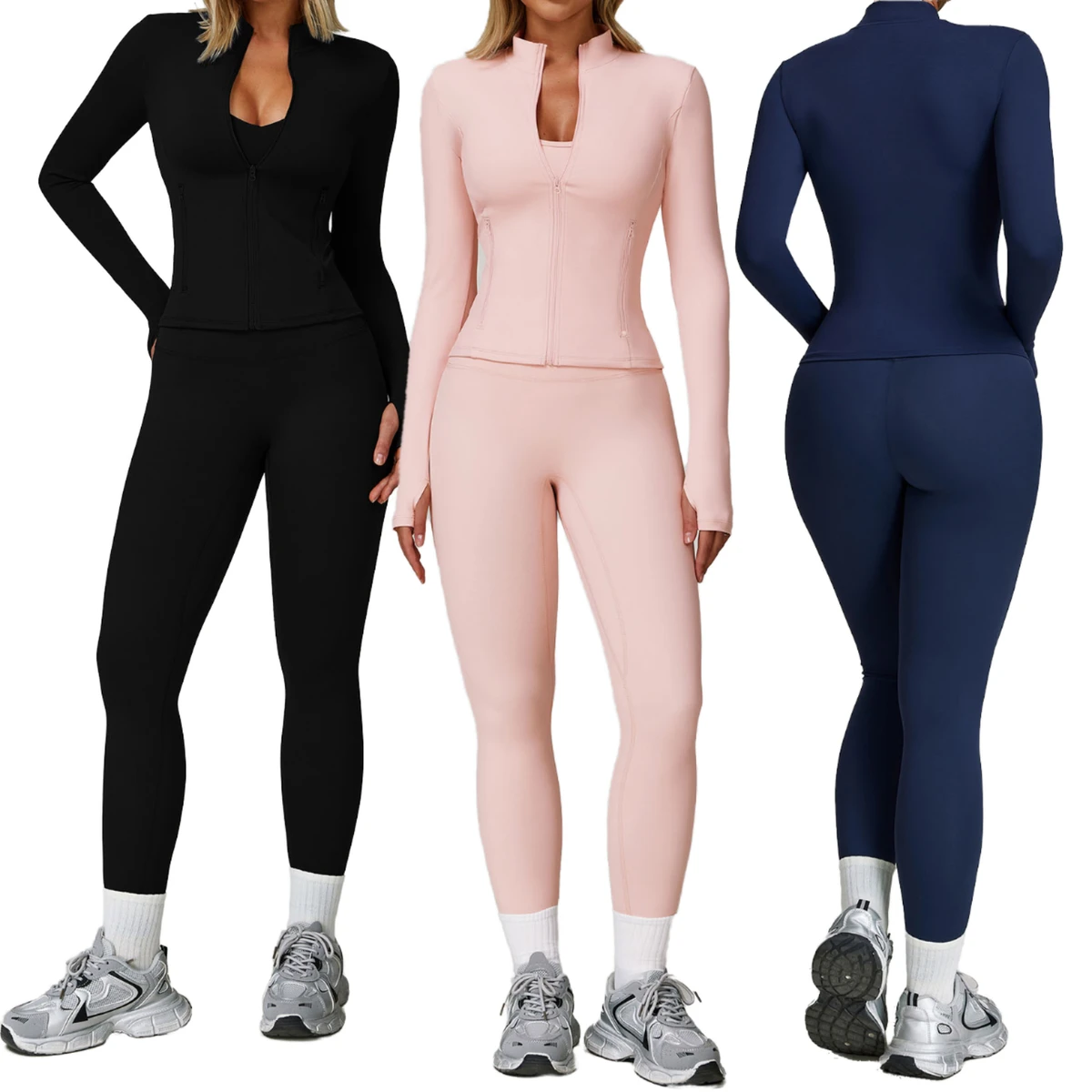 2025 Custom Logo Lulu Ladies Golf Full Zip up Thumb Hole Jacket High Waist Tight Shorts Sets Yoga Active Tracksuit With Pocket