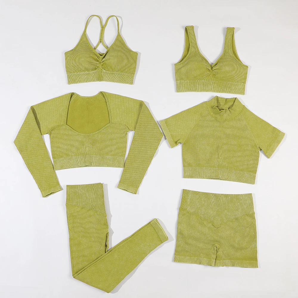 Women's 6-Piece High Waist Tight Training Yoga Set Breathable Quick-Drying Sports Clothes for Outdoor Running Fitness Plus Size