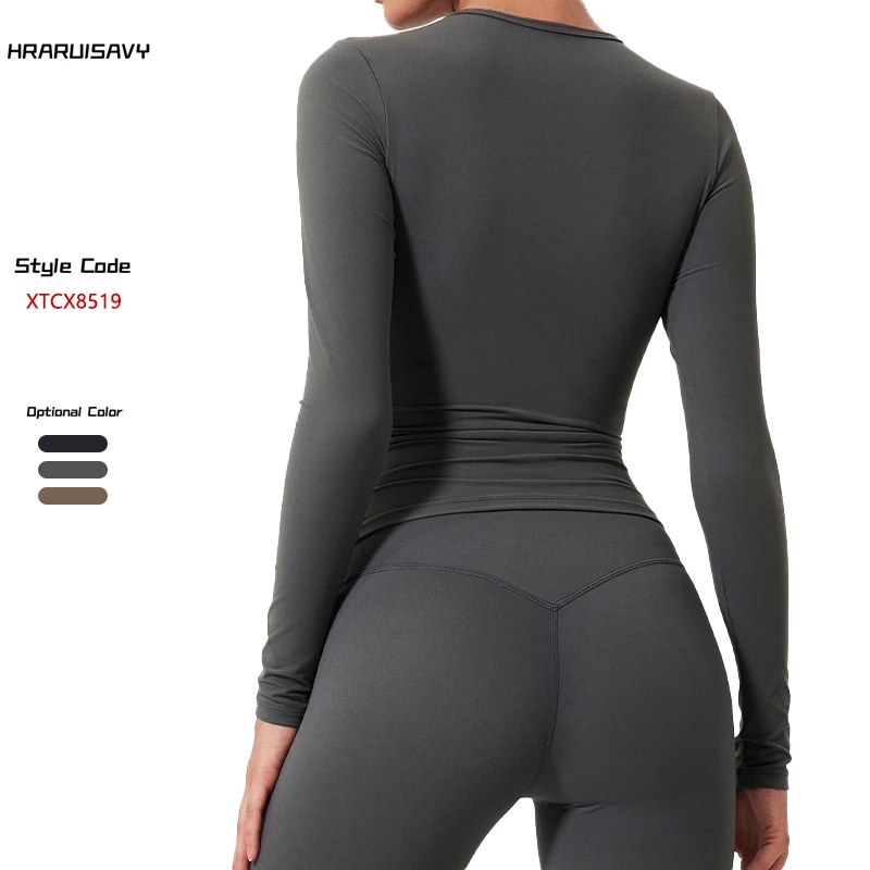 Sexy Yoga Top Long Sleeve - Women's Tight Fitness Shirt Long Sleeve Sexy Gym Wear Stretchy Seamless Sportswear