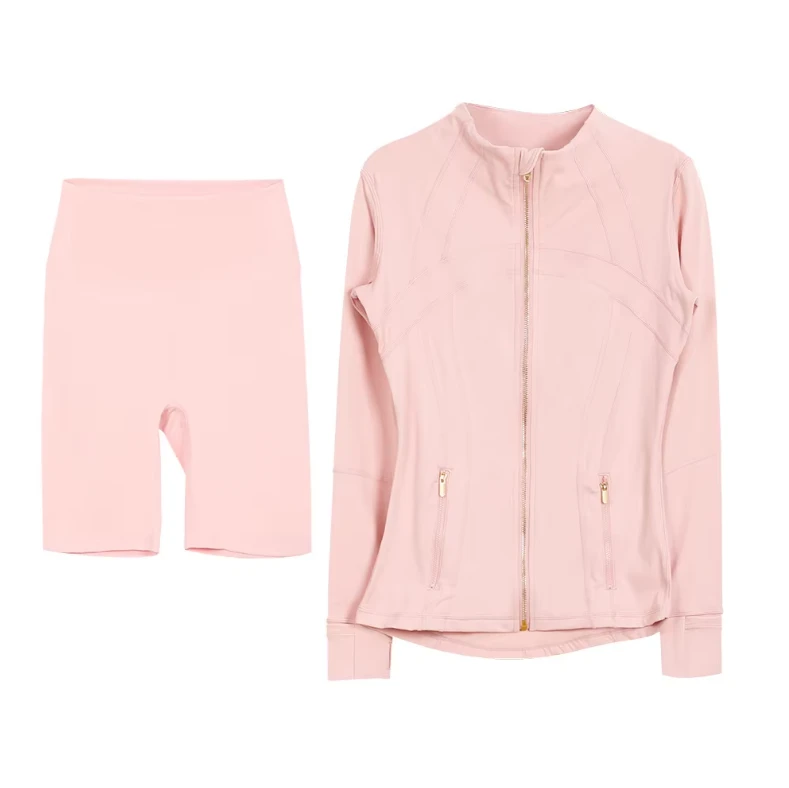 Women Long Sleeve Sexy Slim Fit Fitness Set Breathable Elastic Waist Crop Top and Leggings Solid Color 2 Piece Fitness Yoga Suit