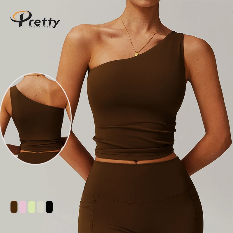Custom Logo Single Shoulder Backless Ladies Gym Vest Fitness Active Wear Push up Sports Bra Yoga Wrap Tank Tops for Women