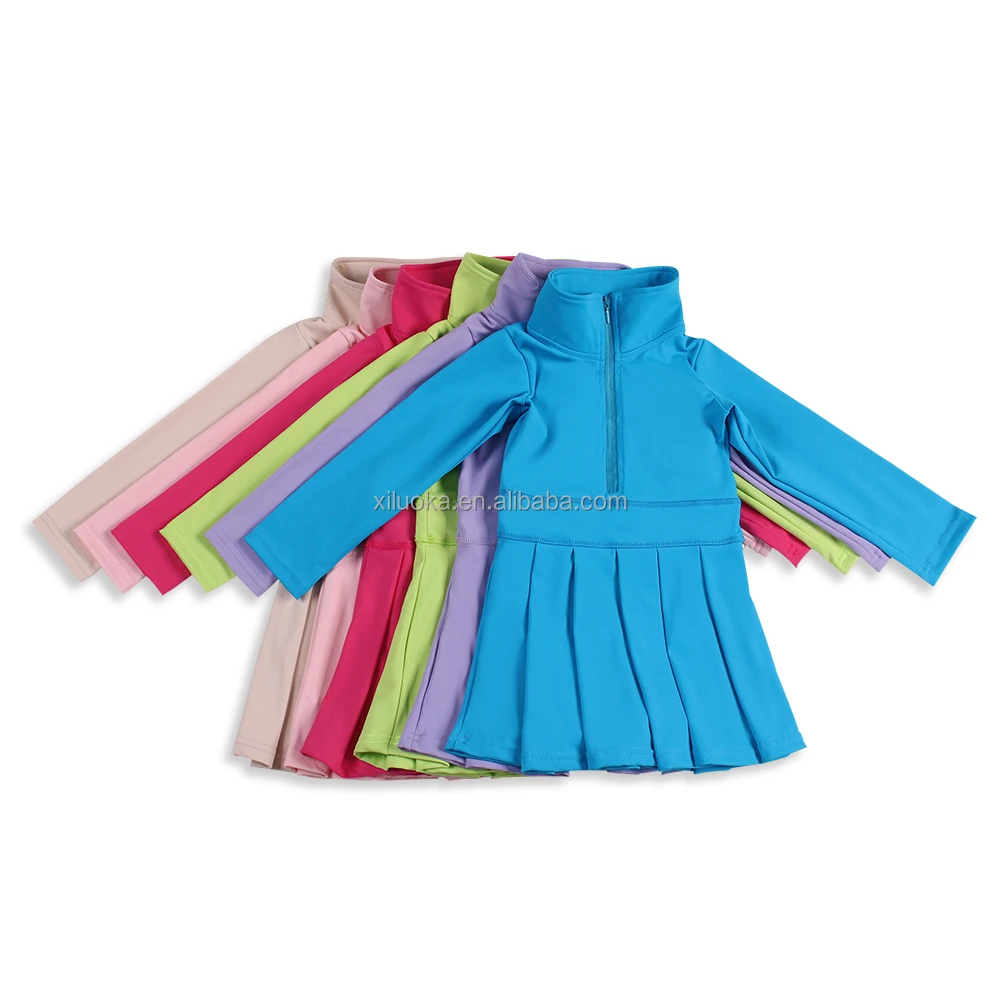 Solid Color Baby Yoga Dress With Shorts Quick Dry Long Sleeve Teen Girls Knee-length Dresses Breathable Kids Running Activewear