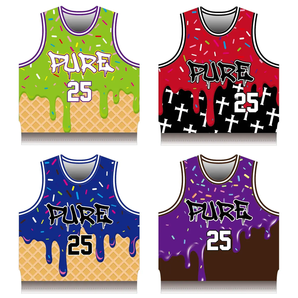 Sleeveless Cropped Jersey Basketball Girls Women Custom Ice Creamm Cross Shirts Singlet Street Wear Mesh Crop Tank Top
