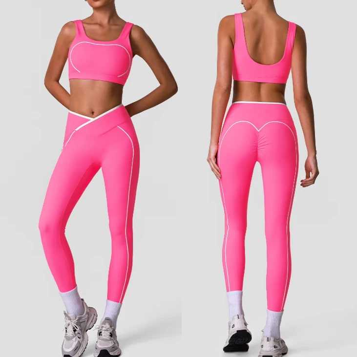 Women's Yoga Set Tight-Fitting Cross-Waist Backless Tank Top Yoga Pants Spandex/Nylon Four-Way Stretch Eco-Friendly Fitness Wear
