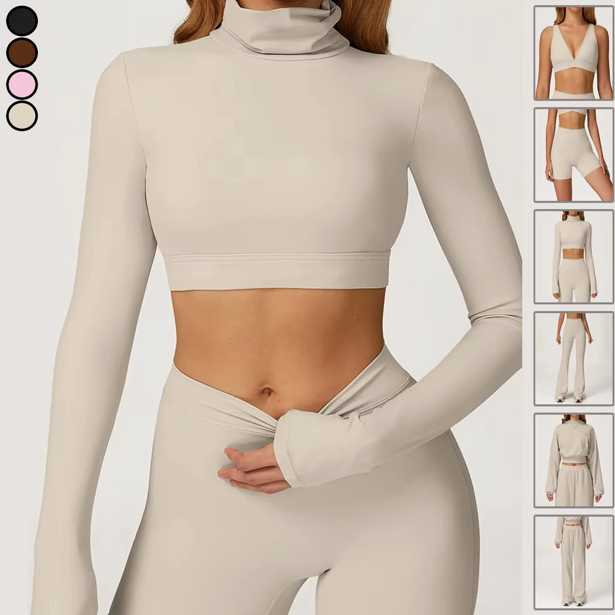 Yoga Top Women's Clothes Sportswear Fitness Yoga Wear Stand Neck Workout Long Sleeve T-shirts Crop Top for Women