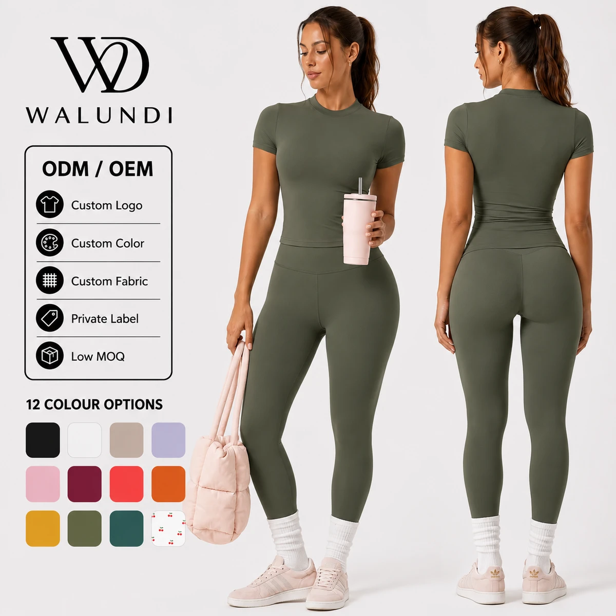 Custom Logo Mock Neck Yoga Set 2 Piece Women No Front Seam Leggings Short Sleeve Top Tummy Control Workout Naked Feel Gym Outfit