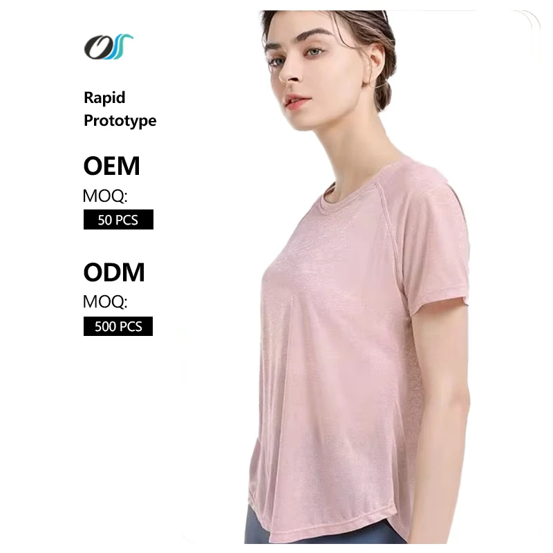 Round Neck Pilates Workout Tee with Circular Hem Breathable Short Sleeve Sports Shirt for Women