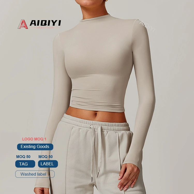 8933 New Long Sleeve Quick Dry High Neck Women Sportswear Running Training Workout Fitness Gym Yoga Crop Top