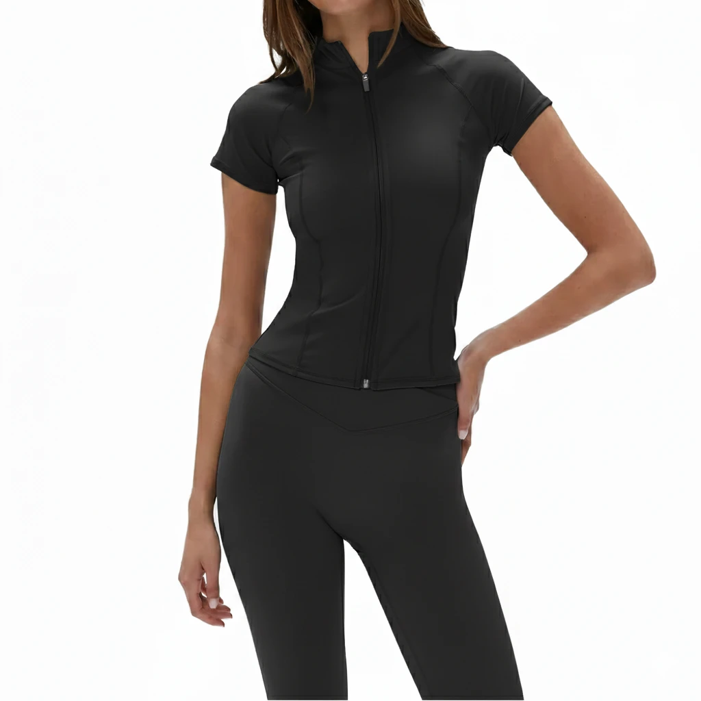 Private Custom Womens Fitness Yoga Set With Zipper Jacket High Waist Leggings Two Piece Workout Activewear Clothing For Women