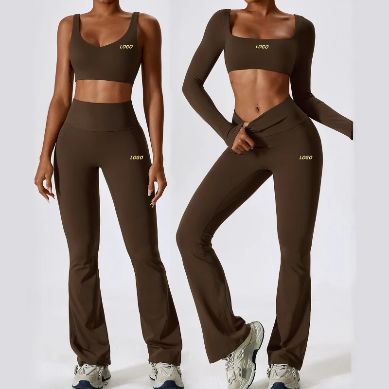Hot Sale Long Sleeve Nude Feel Quickly Dry Women Yoga Set 2Pieces Gym Sport Clothes Outfits for Women Yoga Run Fitness