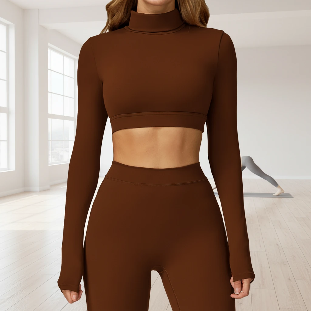 Women's Yoga Long Sleeve Crop Top Turtleneck Open Back Hollow Front Active Stretch Quick Dry Heat-Transfer Printed Spandex/Nylon