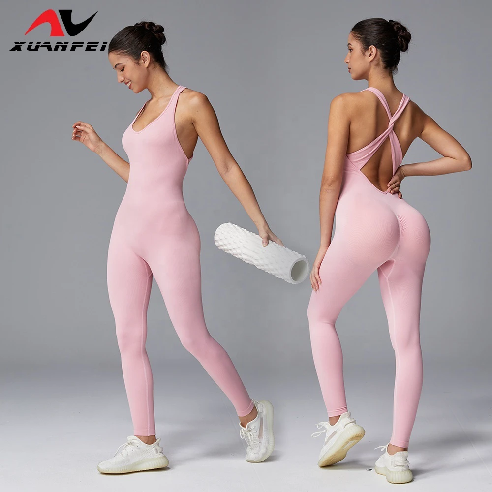 Quick-Drying Minimalist Style Breathable Cross-Binding Straps Naked Powder Seamless One-Piece Design Yoga Tight Jumpsuits