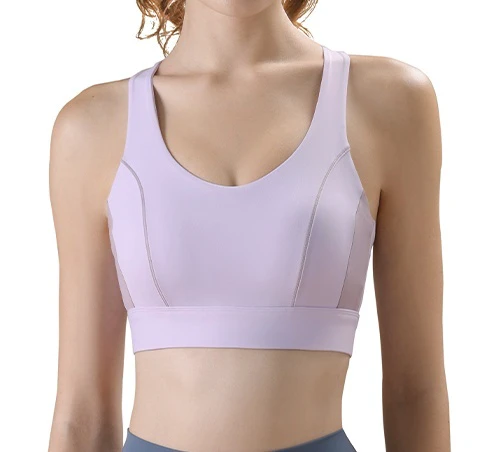 Hot Sale Fashion Women Sexy Seamless Crisscross Back Sports Bra U-Neck High Support Hem Fix Pad Yoga Bra