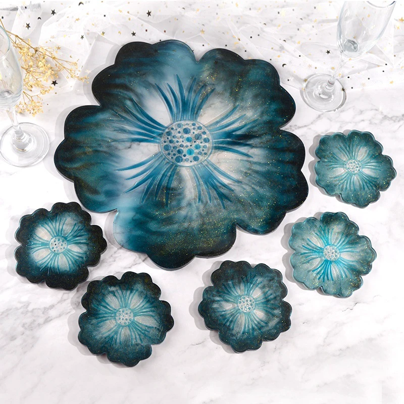DIY Custom Fashion Large Sakura Tray Coaster Silicon Moulds UV Epoxy Silicone Resin Molds Set for Table Art Craft Home Decor
