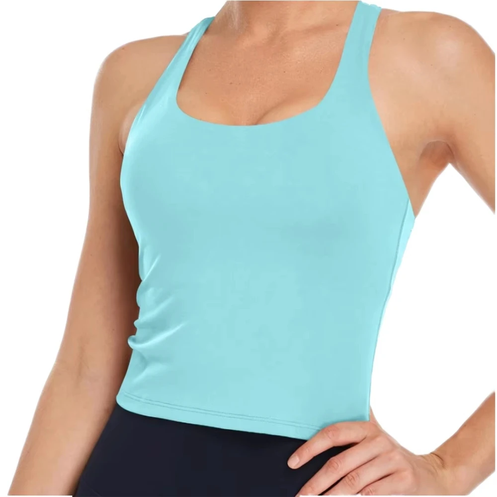 Women Racerback Tank Top Sleeveless Fitness Gym Shirt Breathable Quick Dry Workout Sports Regular Fit Knitted Front