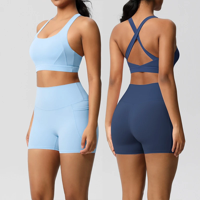Seamless Yoga Outfit Women Clothing Manufacturers Custom Yoga Sets Fitness Women Fitness Biker Shorts Sets Workout Tracksuits