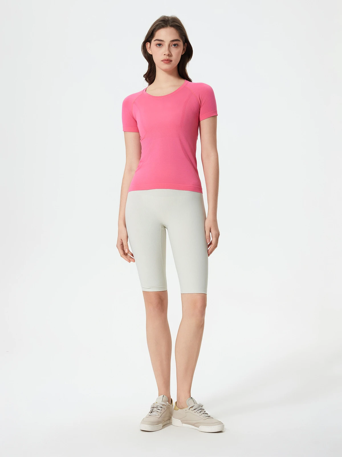 Summer Seamless One-Piece Knit Round Neck Yoga Shirt Slim Fit Quick-Dry Breathable Running Sports Short Sleeve for Women
