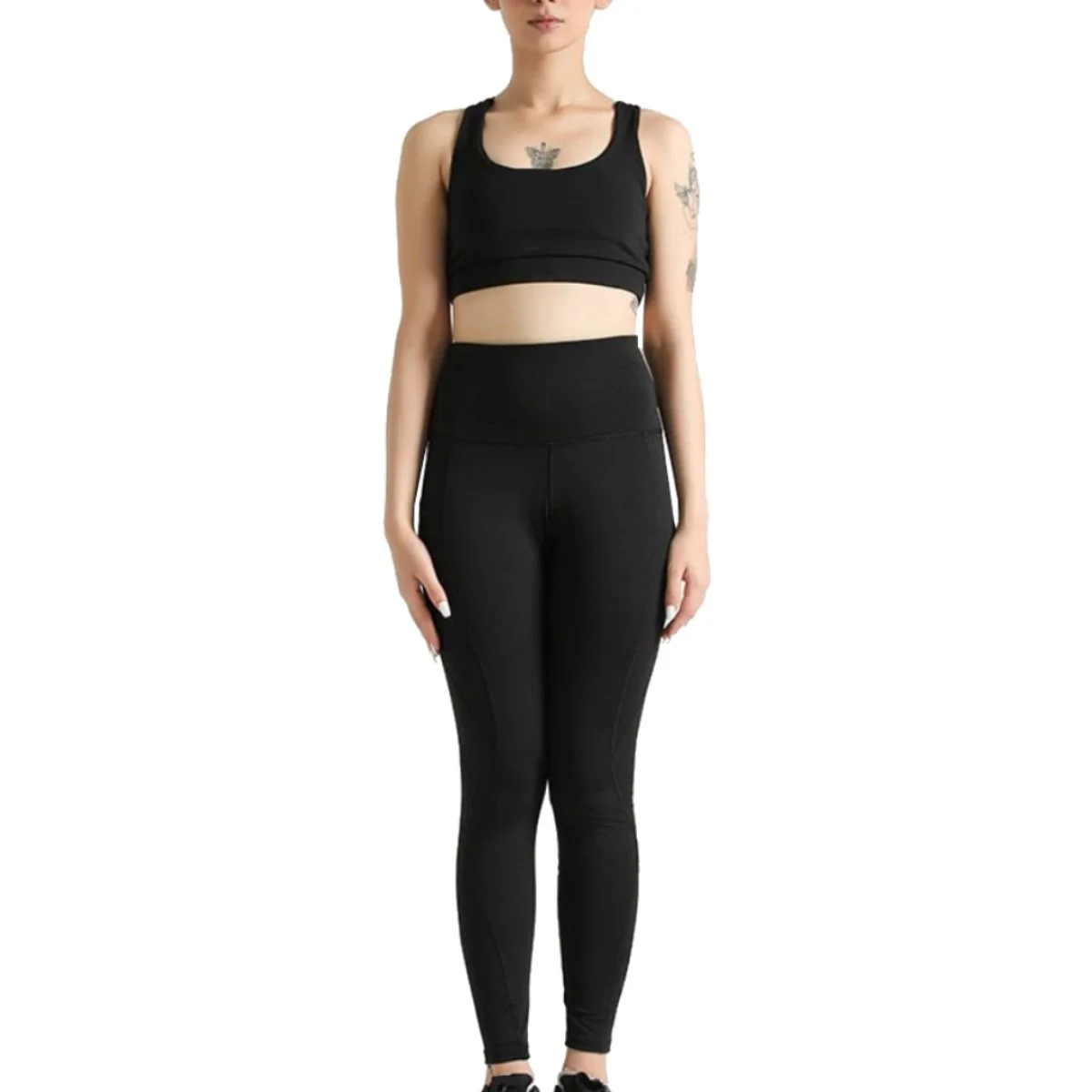 Women's 2 Piece Yoga Set Solid Black Crop Top High Waist Leggings Seamless Full Length Workout Suit Custom Oem Services