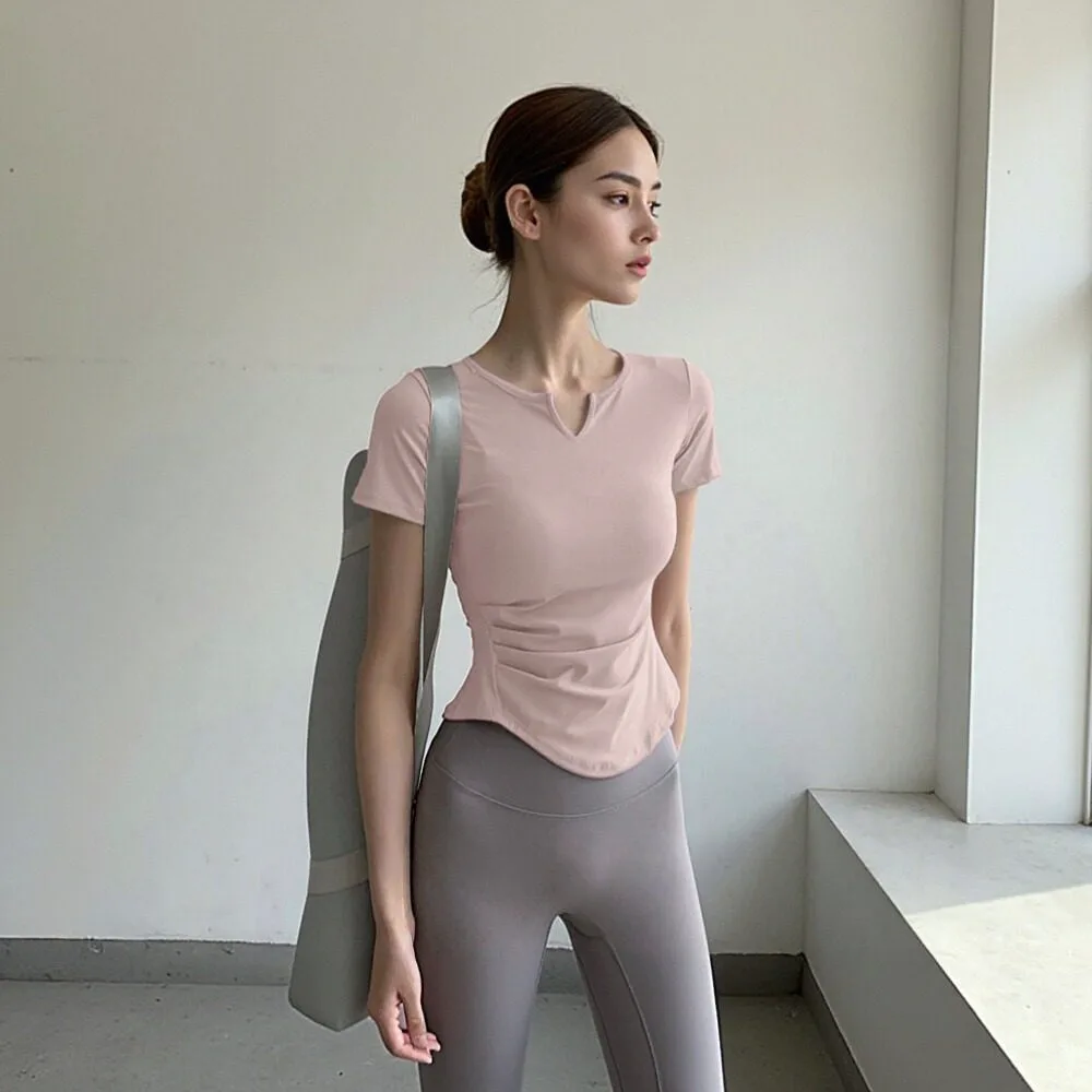 Workout Shirts for Women, Workout Tops for Women, Yoga Short Sleeve Slin Fit Solid V-Neck Shirts Soft Seamless Gym Shirts