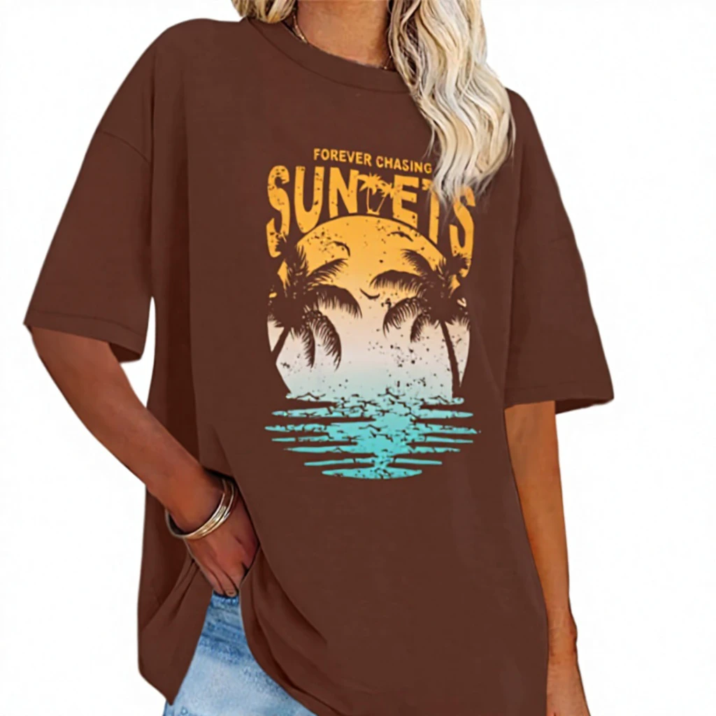 Clothing Gold OEM Service Digital Printed Women's Casual 100% Cotton Half Sleeve T-shirt New Design Plus Size Neck Shoulder Slop
