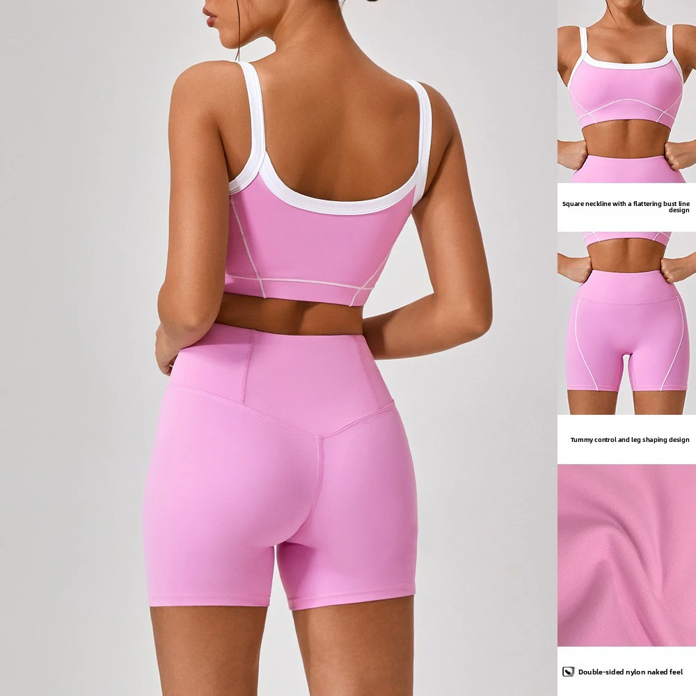Women's Sweat-Wicking Spandex/Nylon 2-Piece Set Thin Spaghetti Strap Contrast Color Yoga Sports Underwear Outdoor Tight Fit