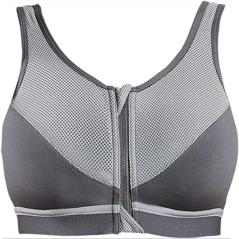 High Quality Unisex Plus Size Breathable Eco-Friendly Front Zipper Full Coverage Cross Back Support Wire Free Workout Sports Bra