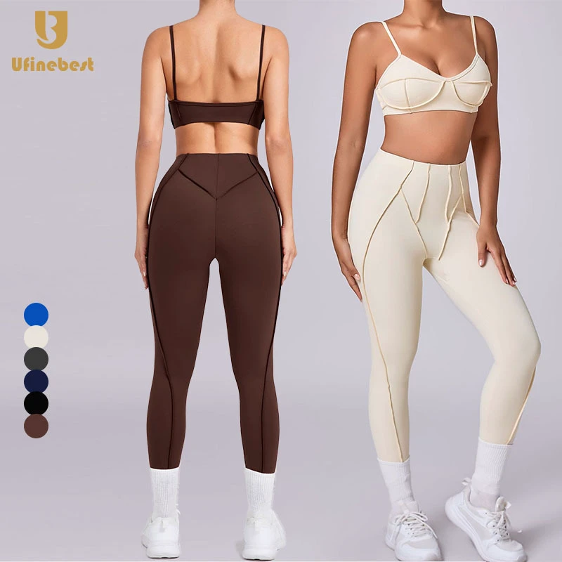 New Women's Gym Fitness Sports Sets Breathable Yoga Legging with Removable Chest Pad Bra Solid Plus Size Lightweight
