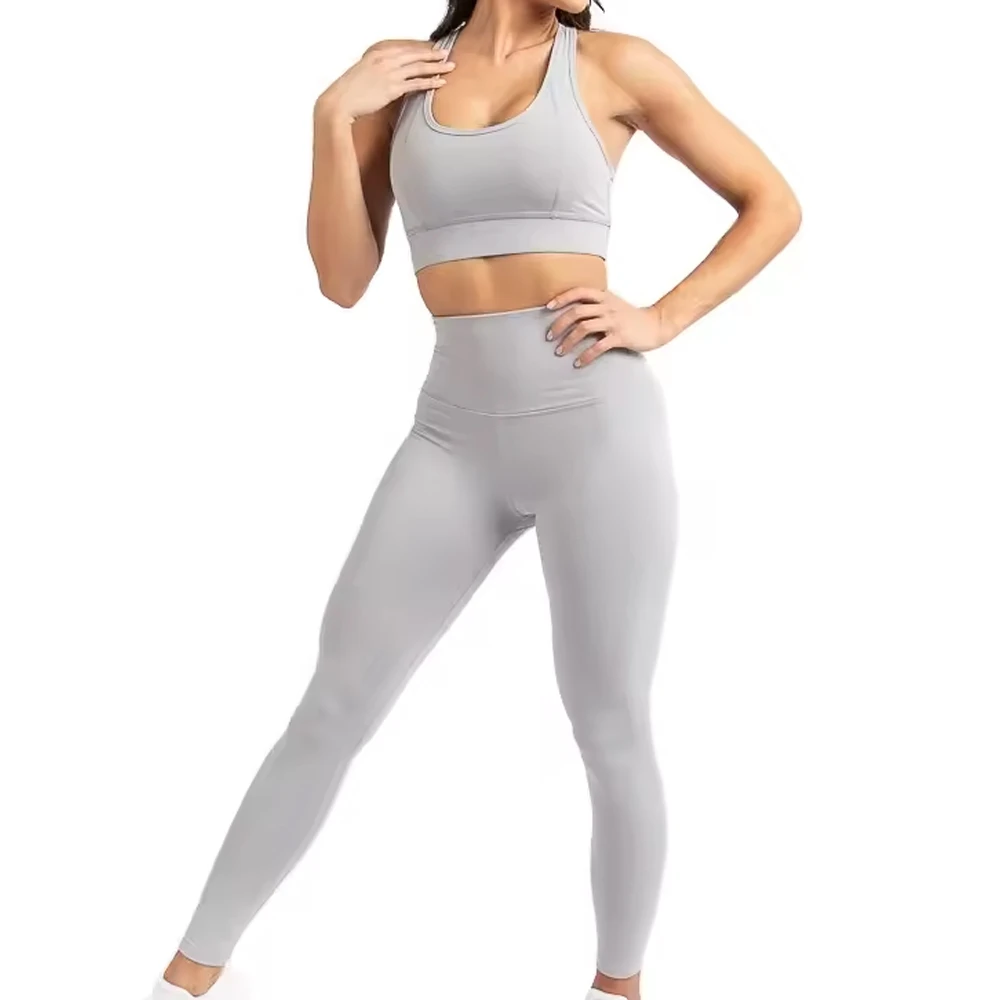 Custom Logo Front Printed Solid Gym Fitness Sports Bra and Leggings Set High Quality Women Yoga Sets for Sale