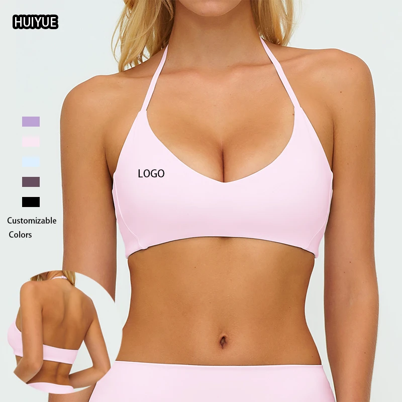 Custom Eco-Friendly Recyclable High Stretchy Halter Running Workout Yoga Bra Top Breathable Quick Dry Compression Sports Bra