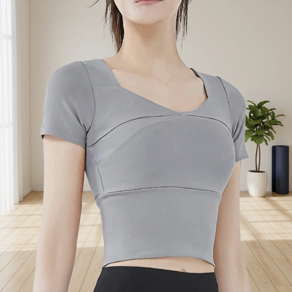 Breathable Yoga Wear for Short Yoga Top Elastic Band Chest Pad Sports Bodysuit Nude Nine Quarter Sleeve