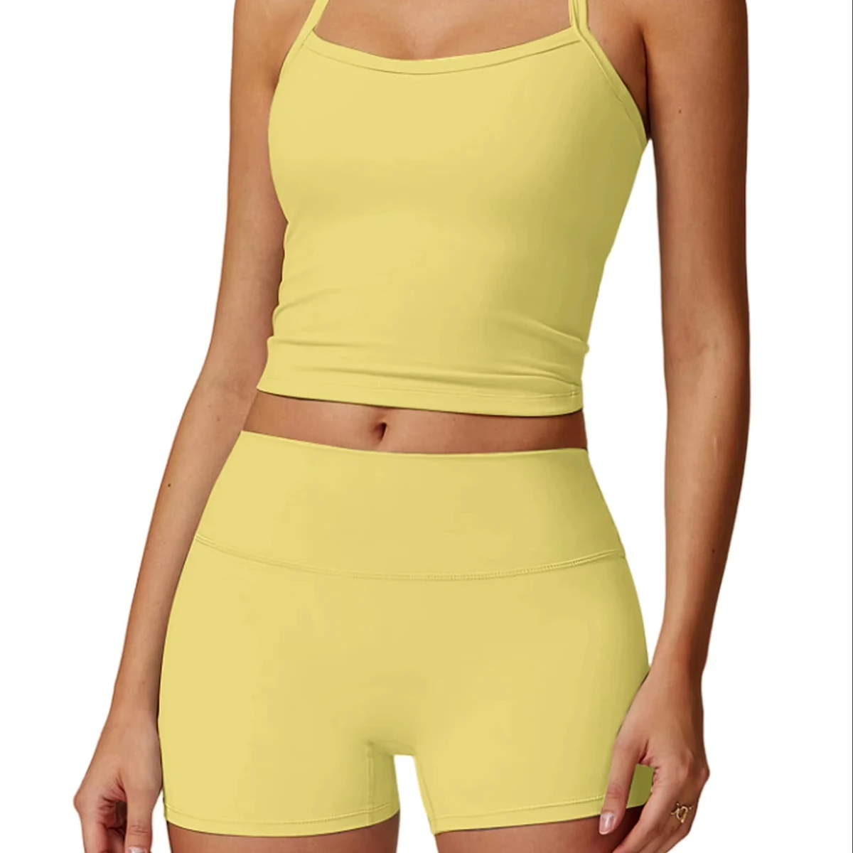 Two Piece Fitness Yoga Workout Sets For Women Tank Top Matching High Waist Booty Lifting Shorts Gym Yoga Active Wear Outfits
