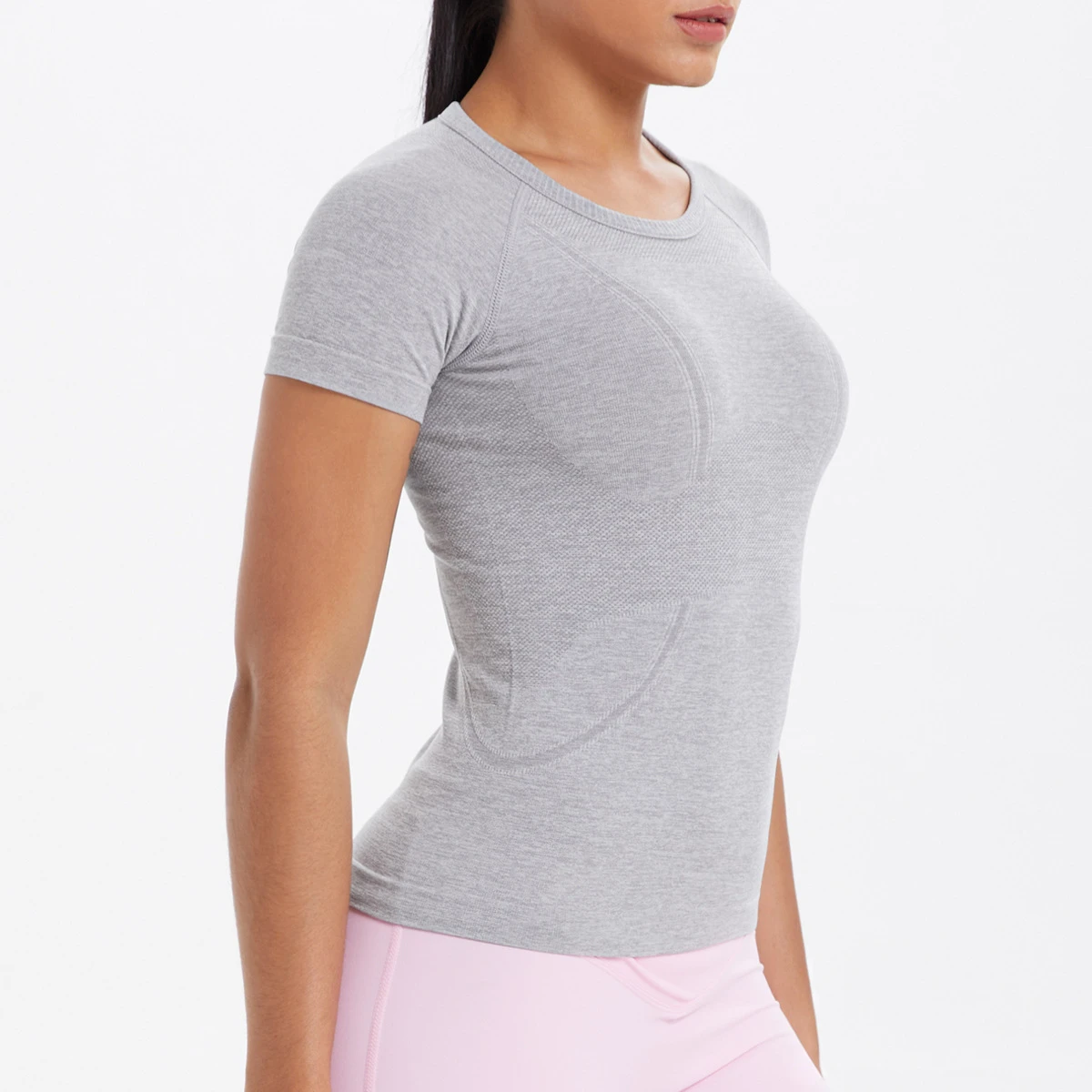 European American Seamless Knitted Breathable Tight Short-sleeved Crew Neck Skinny Fit Yoga Top