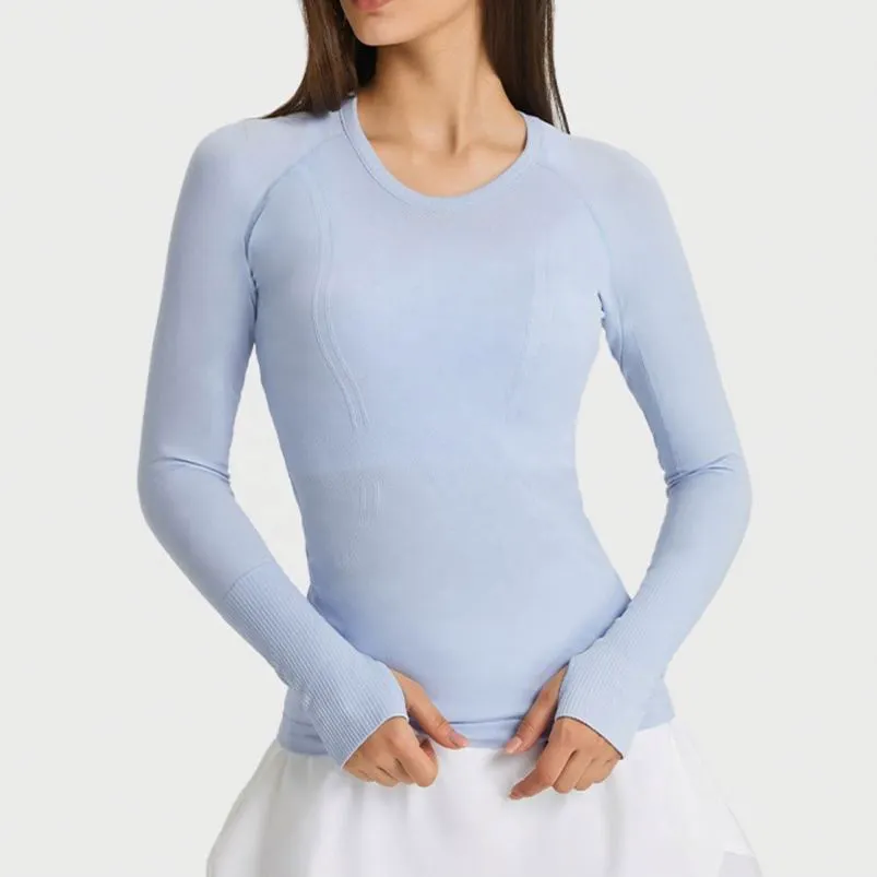 Casual Sport Yoga Running Breathable High Quality Plaid Regular Fit Long Sleeve T-Shirt Women