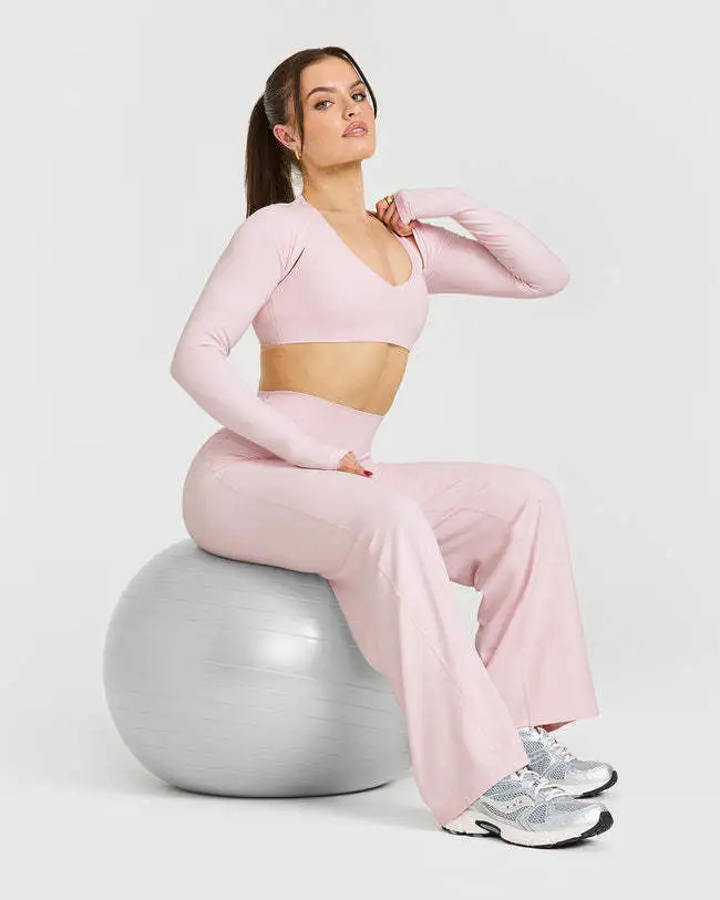 Long-Sleeved Pants Soft Breathable Suit Slim Yoga Clothes Outdoor Solid Fitness 3 Pcs Sets Women's Sports Wear Quick-Drying Bra