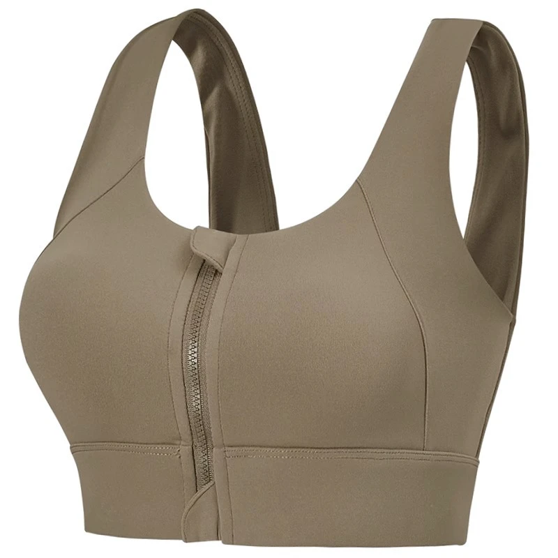 Women's high-strength shock-absorbing sports bra with front zipper, fitness vest, yoga running bra